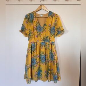 Madewell Mustard Yellow Floral V-Neck Midi Dress